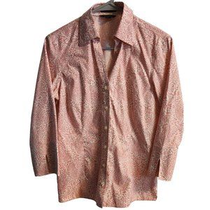 Woman's Lands End Pinky Coral and White Paisley 3/4 Sleeve Blouse Top Size 6 EUC